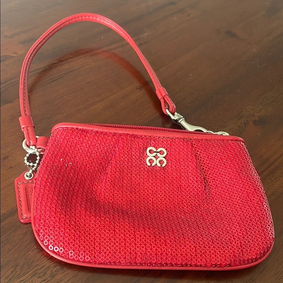 Coach wristlet Red Sequin Silver universal pouch Bag New - Picture 1 of 10